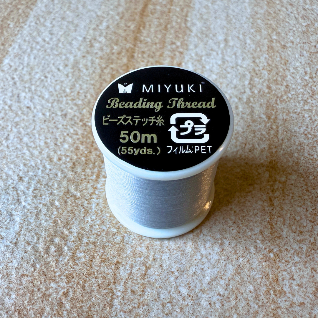 Close up of Miyuki Nylon thread in silver