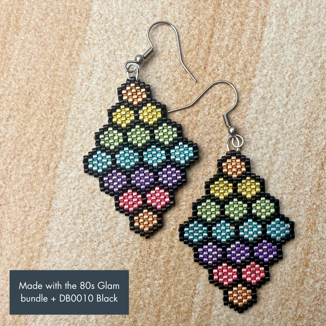 Rainbow Honeycomb Earrings, text reading "Made with the 80s Glam bundle + DB0010 Black"